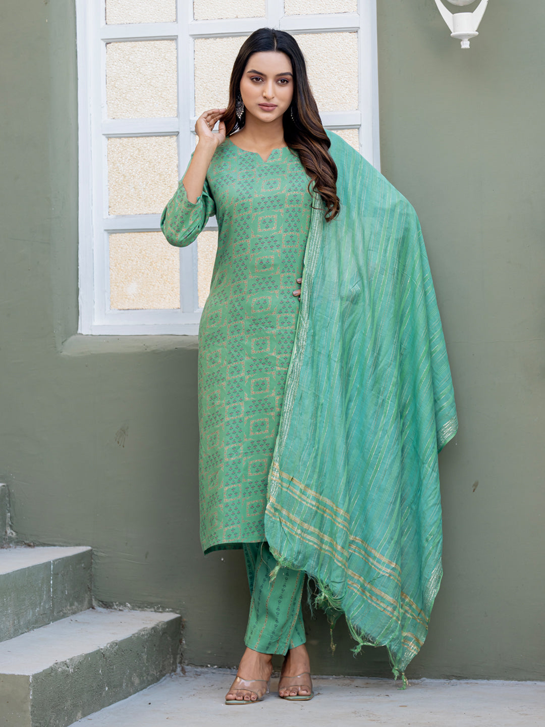 Stylish Printed Cotton Suit Set with Dupatta
