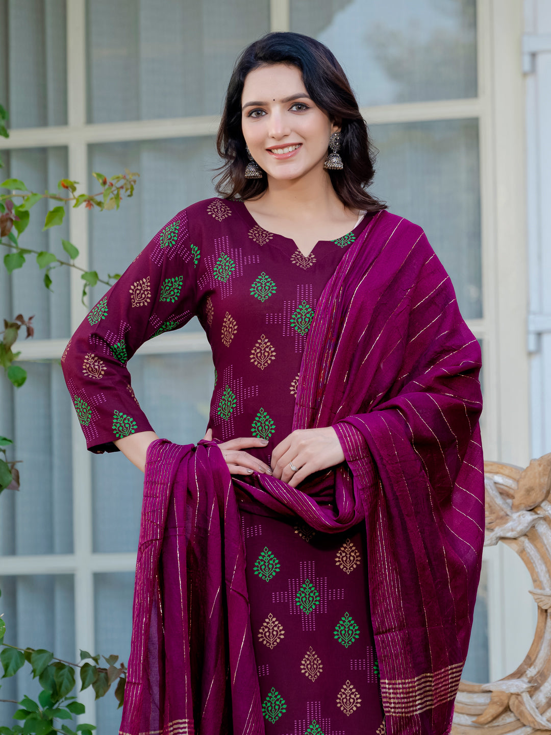 Stylish Printed Cotton Suit Set with Dupatta