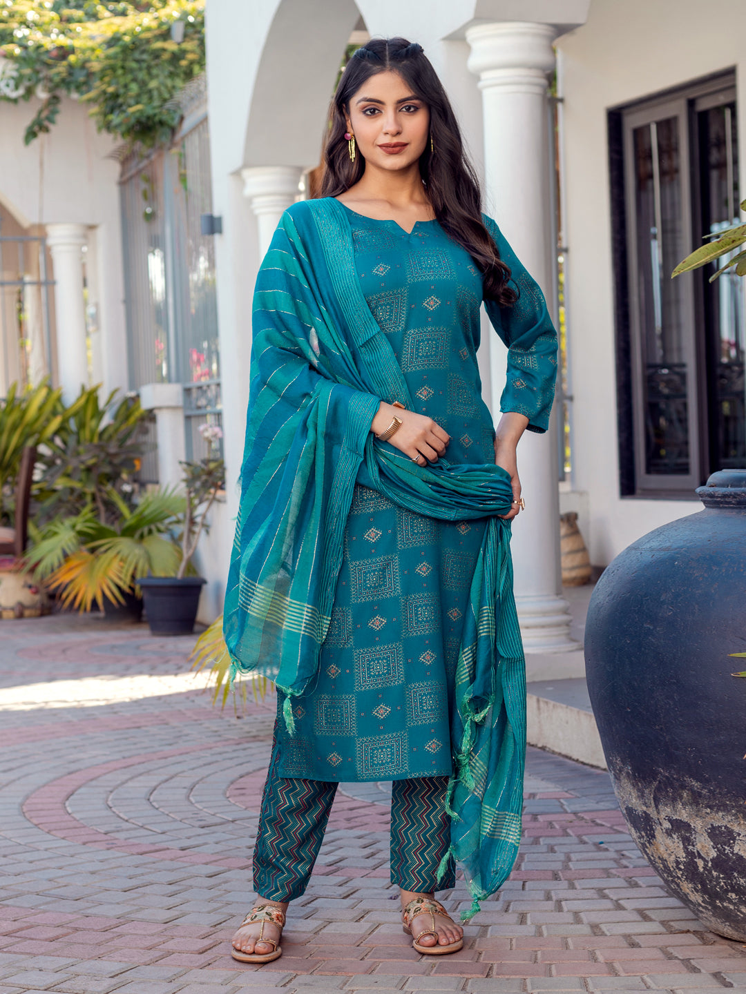 Stylish Printed Cotton Suit Set with Dupatta