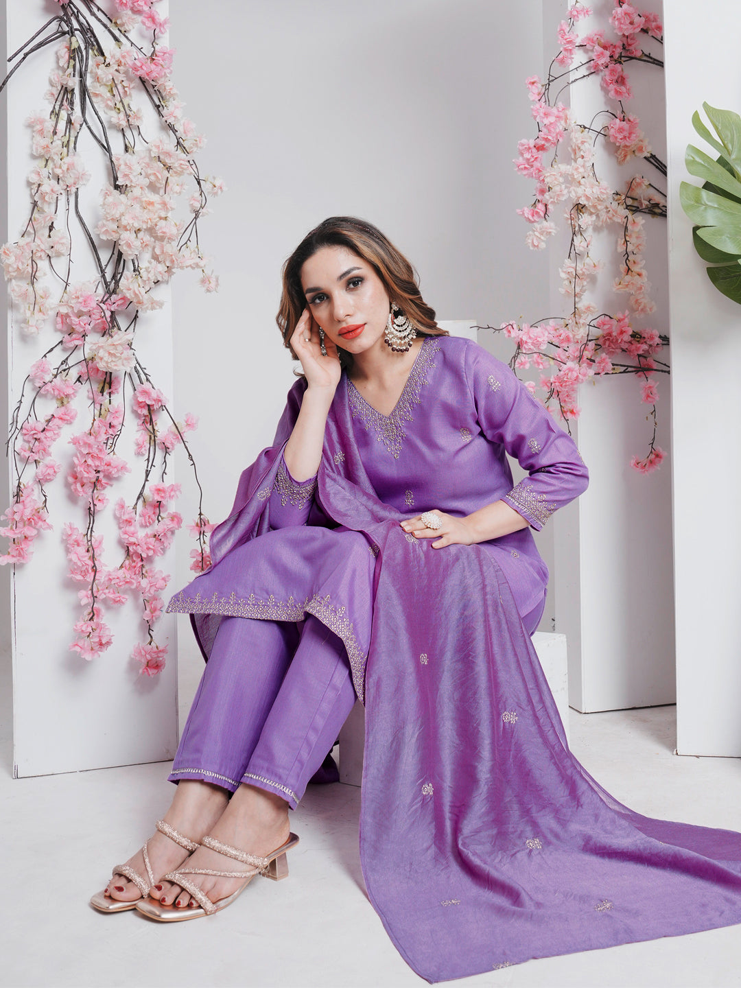 Graceful Embroidered Cotton Suit Set with Dupatta