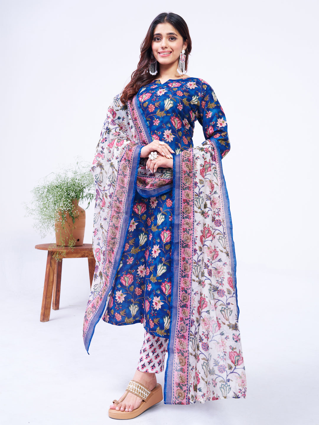Sapphire Garden Floral Printed Kurta Set with Designer Dupatta