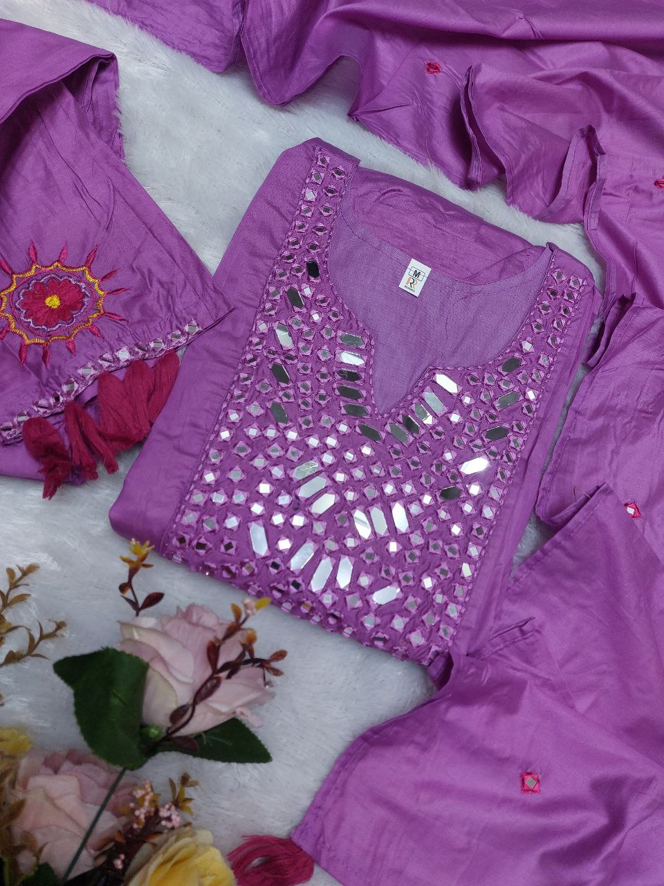 Regal Lavender Mirror Work Anarkali Suit Set