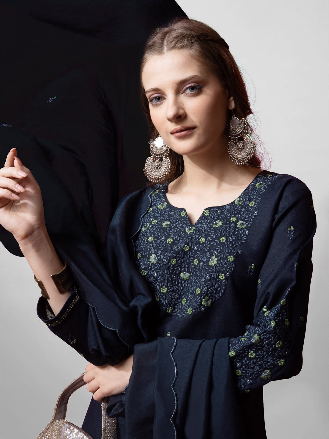 Elegant Embroidered Cotton Suit Set with Dupatta