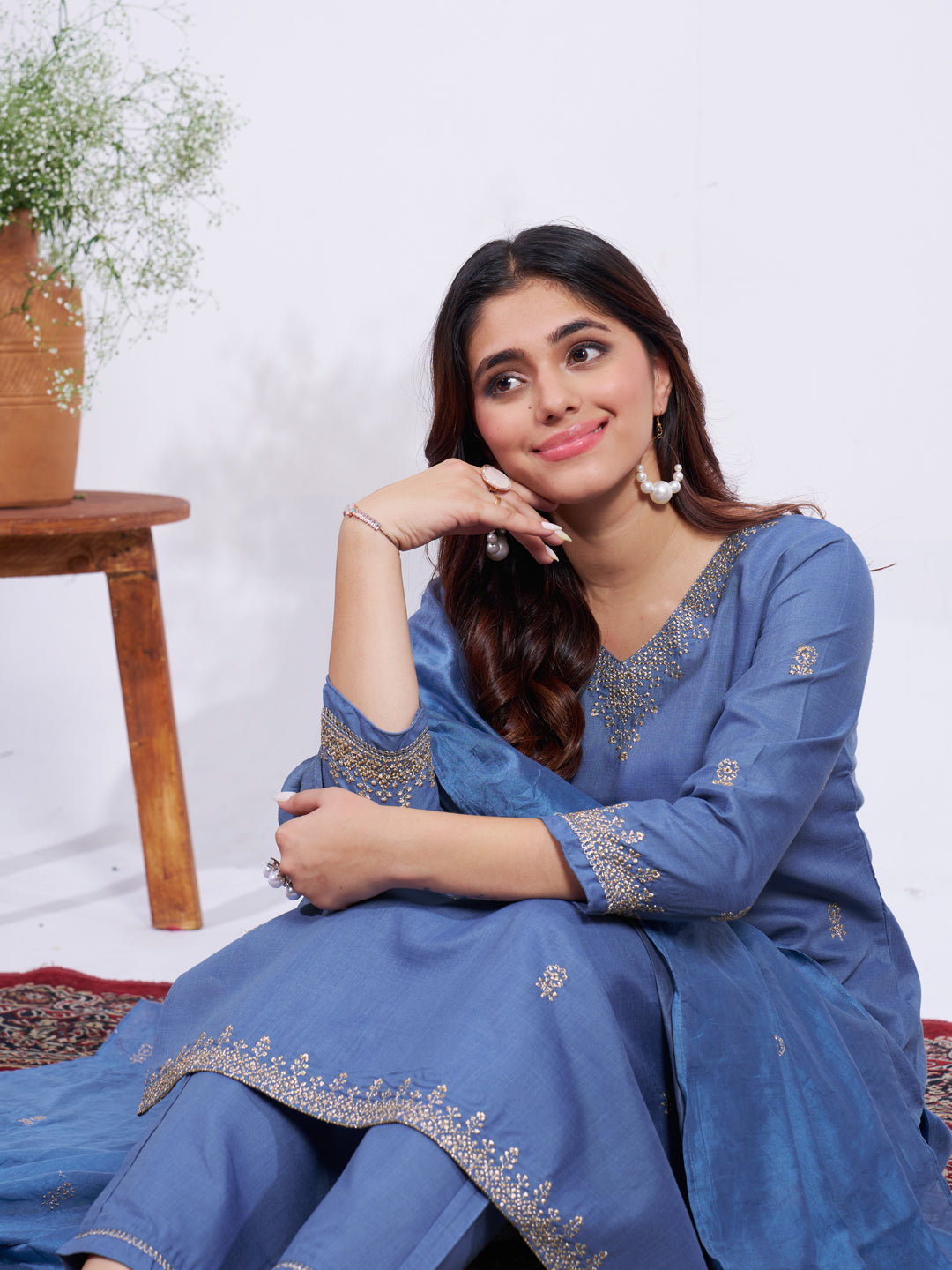 Graceful Embroidered Cotton Suit Set with Dupatta