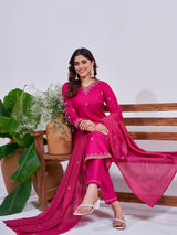 Graceful Embroidered Cotton Suit Set with Dupatta