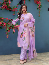 Artistic Floral Print Straight Kurta Set with Trousers & Dupatta