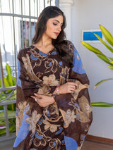 Brown Floral Printed Kaftan Set