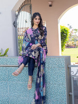Brown Floral Printed Kaftan Set
