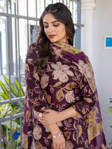 Brown Floral Printed Kaftan Set
