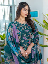 Brown Floral Printed Kaftan Set