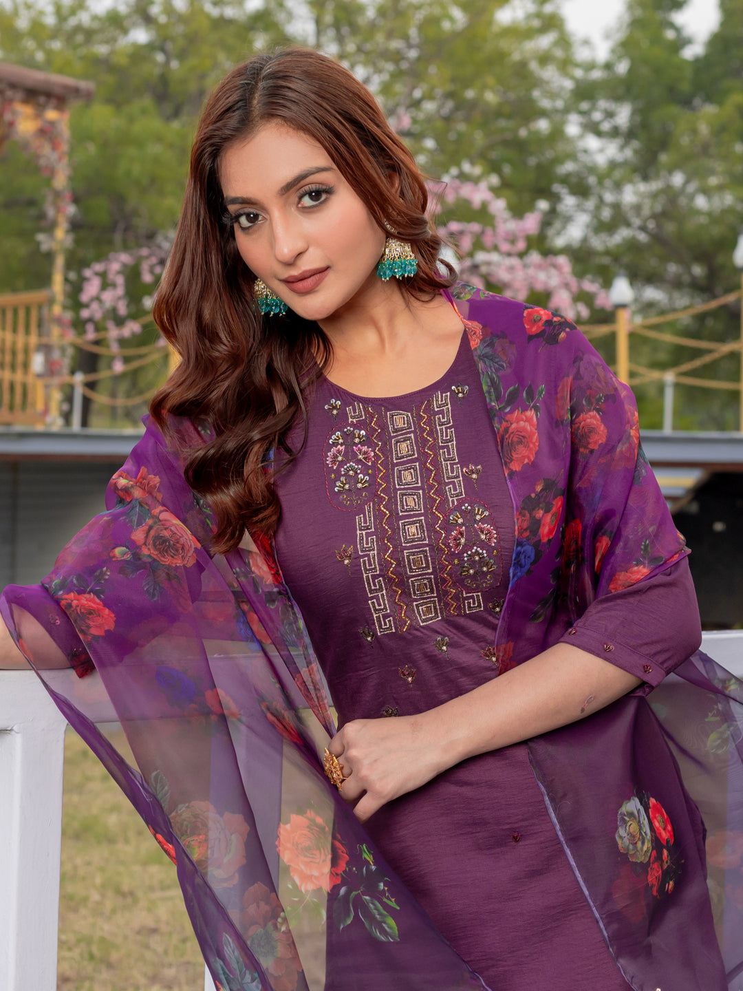 Multicolor Kurta Set with Floral Dupatta