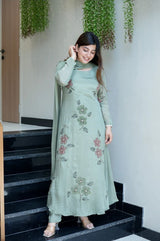 Rhea: Hand-Painted Floral A-Line Kurta Set with Keyhole Neck