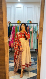 Gaja: Elephant Block Print Cotton Anarkali Suit Set